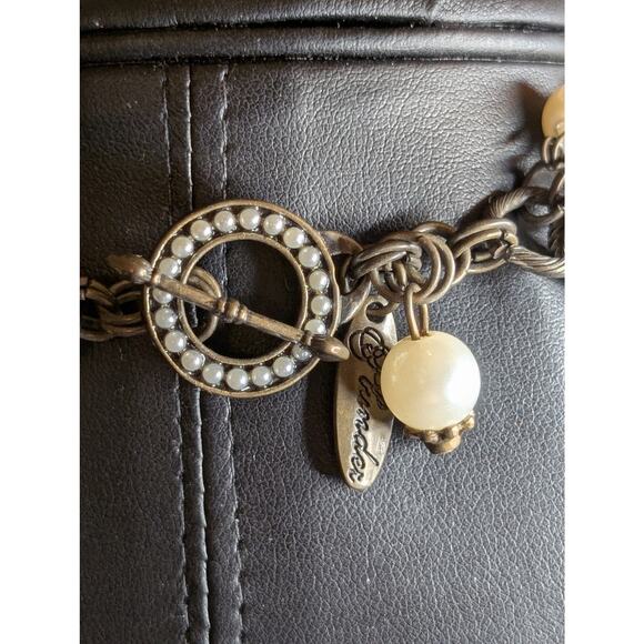Plunder Antiqued Chain Three Strand Pearl Crystal Chunky Layered Toggle Necklace - Picture 6 of 8